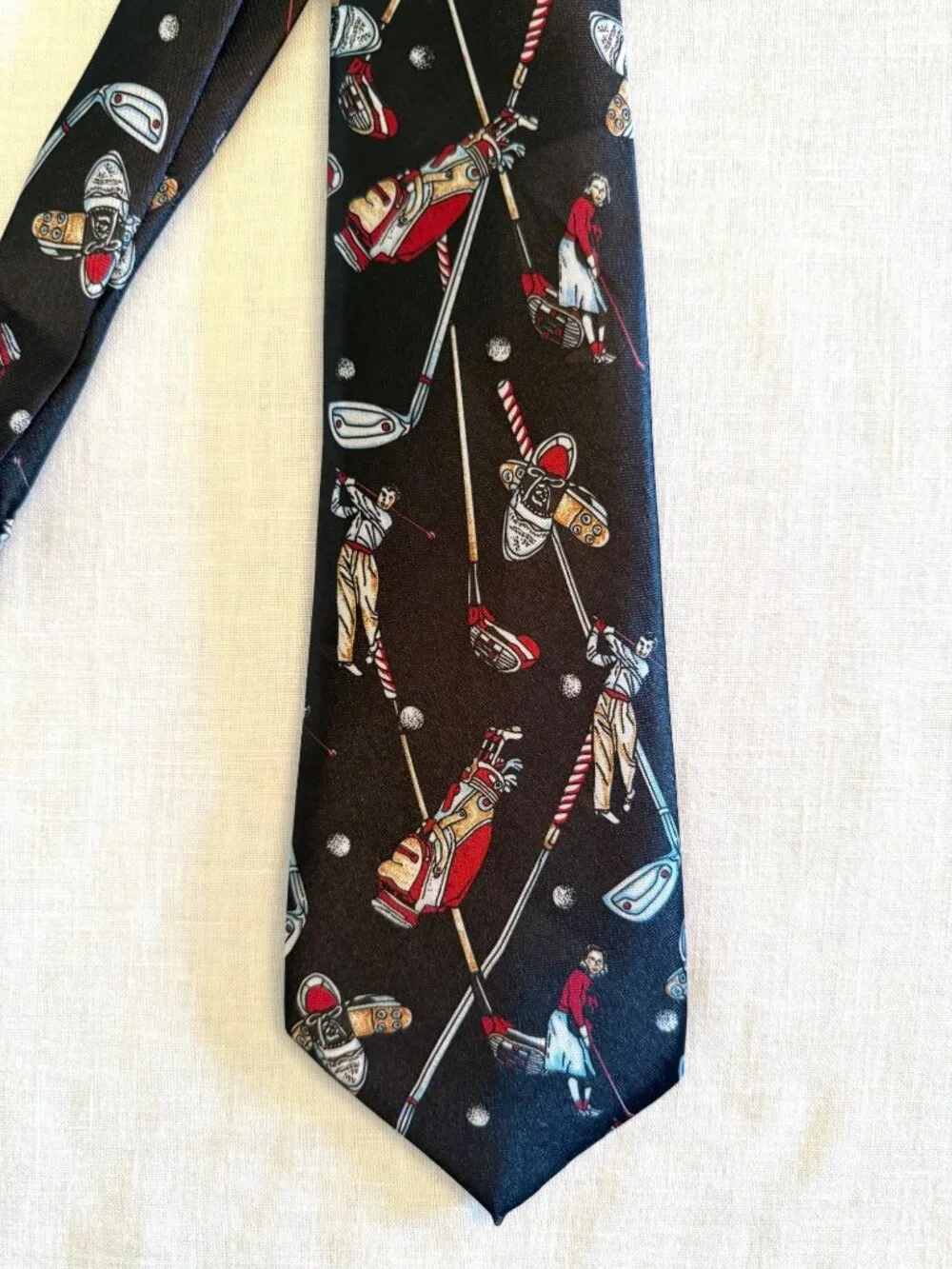 Golf Wide Tie Black Golfer Clubs Bags Shoes Retro Preppy Menswear
